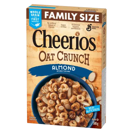 Cheerios CA, Oat Crunch, Almond, front of pack, family size, 516g