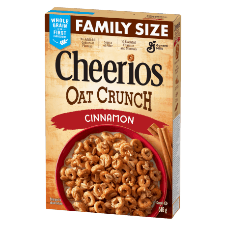 Cheerios CA, Oat Crunch, Cinnamon, front of pack, family size, 516g