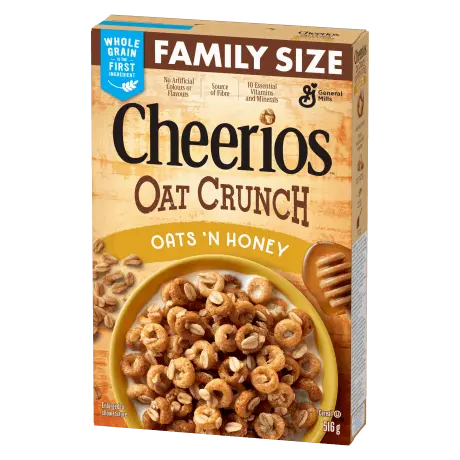 Cheerios CA, Oat Crunch, Oats & Honey, front of pack, family size, 516g