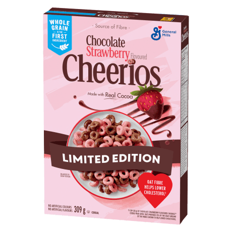 Cheerios CA, Chocolate Strawberry, front of pack, 309g