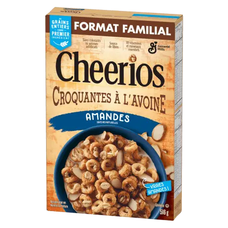 Cheerios CA, Croquantes A L'Avoine Amandes, format familial, front of pack, 516g