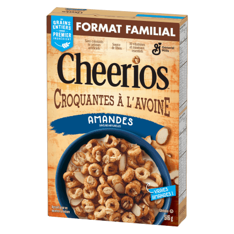 Cheerios CA, Croquantes A L'Avoine Amandes, format familial, front of pack, 516g