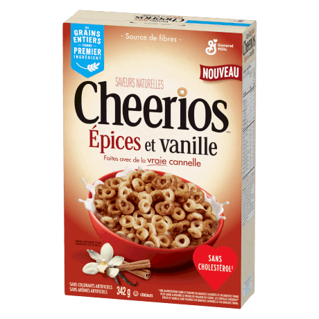 Cheerios CA, Epices et Vanille, front of pack, 342g