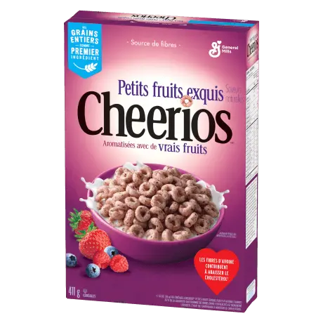 Cheerios CA, Petits Fruits Exquis Cheerios, front of pack, 411g