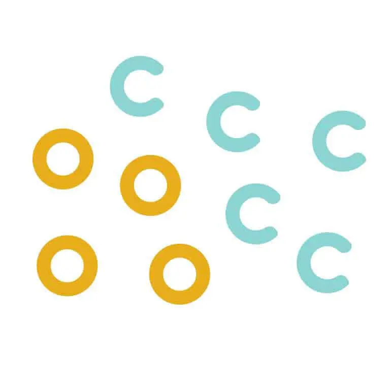 Illustrations orange et bleue des lettres "O" et "C"