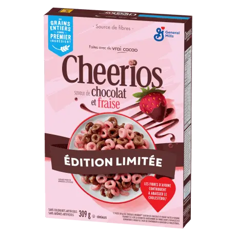 Cheerios CA, Chocolat et fraise, front of pack, 309g