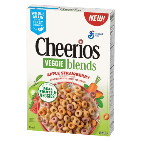 Front pack shot of Apple Strawberry Cheerios veggie blends 300 grams